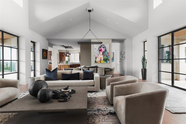 Interior, Living room, Pendant Lights, Wood Texture Flooring