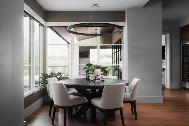 Dining room, Interior, Pendant Lights, Wood Texture Flooring