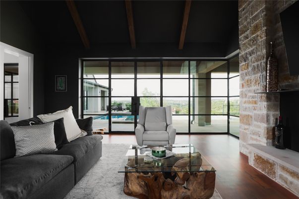 Fireplace, Interior, Living room, Stone Walls, Wooden Beams, Wood Texture Flooring