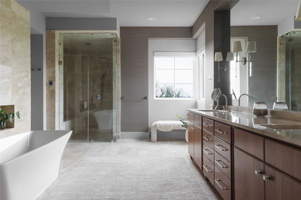 Bathroom, Dual Sink Vanities, Free Standing Baths, Glass Shower, Interior, Recessed Lighting