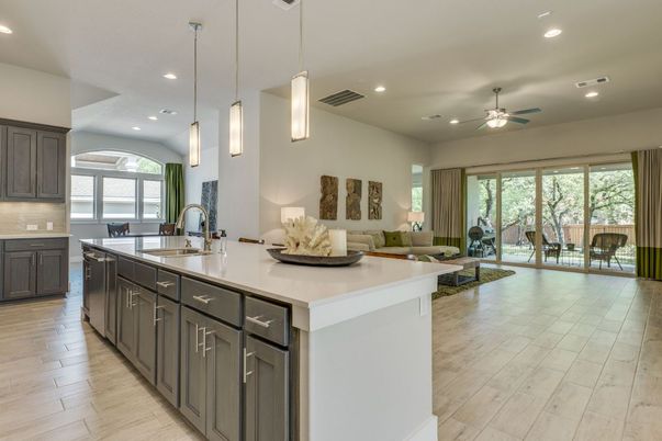 Interior, Kitchen, Living room, Pendant Lights, Recessed Lighting, Wood Texture Flooring