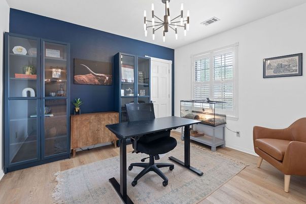 Home Office, Interior, Pendant Lights, Wood Texture Flooring