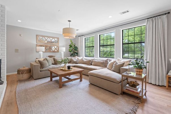 Interior, Living room, Recessed Lighting, Wood Texture Flooring