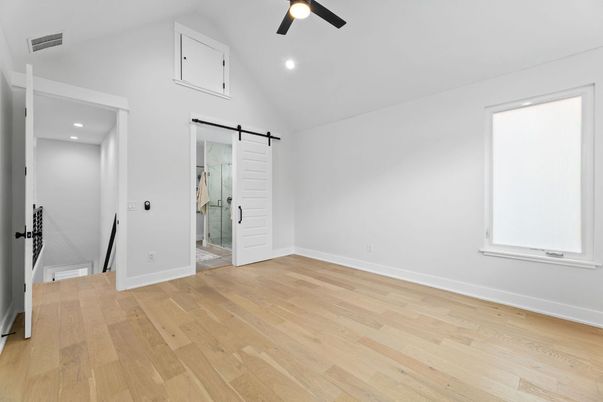 Bathroom, Empty room, Interior, Recessed Lighting, Wood Texture Flooring