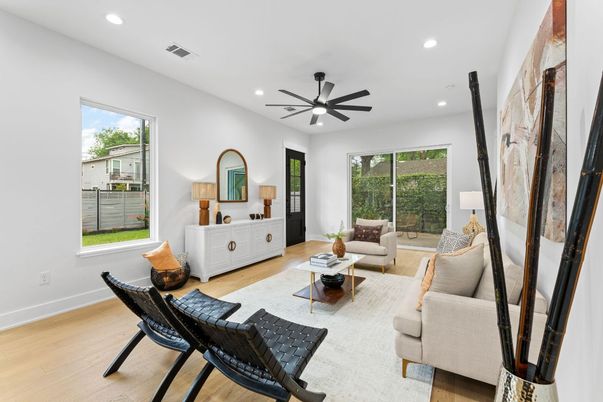 Interior, Living room, Recessed Lighting, Wood Texture Flooring