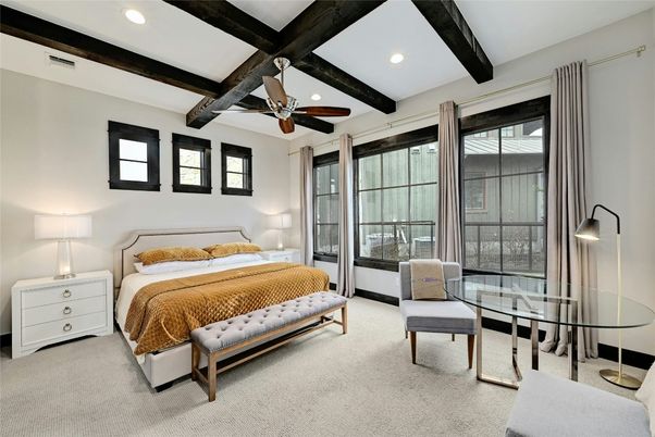 Bedroom, Interior, Recessed Lighting, Wooden Beams