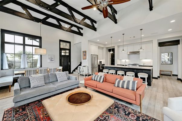 Dining room, Interior, Kitchen, Living room, Pendant Lights, Recessed Lighting, Stainless Steel Appliances, Wood Texture Flooring