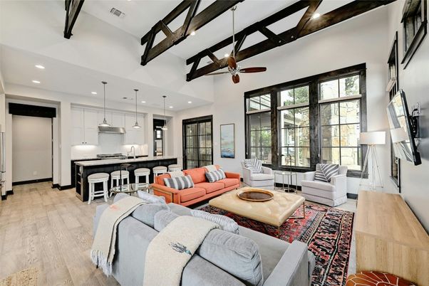 Interior, Kitchen, Living room, Pendant Lights, Recessed Lighting, Stainless Steel Appliances, Wood Texture Flooring
