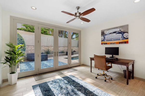 Home Office, Interior, Recessed Lighting, Wood Texture Flooring