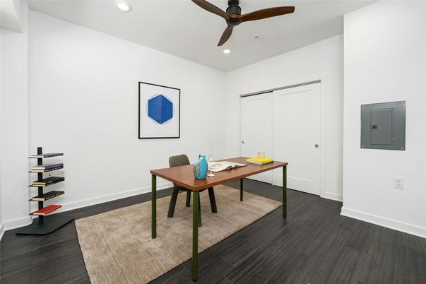 Home Office, Interior, Recessed Lighting, Wood Texture Flooring
