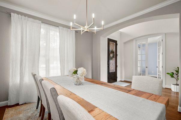 Chandelier, Dining room, Interior, Wood Texture Flooring