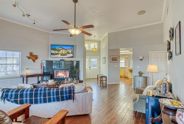 Fireplace, Interior, Living room, Pendant Lights, Wood Texture Flooring
