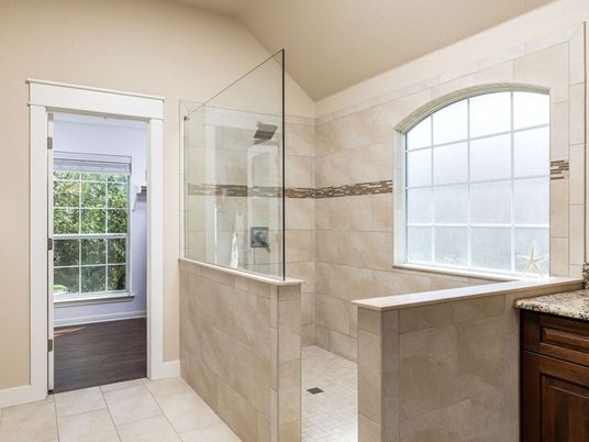 Bathroom, Glass Shower, Interior, Wood Texture Flooring