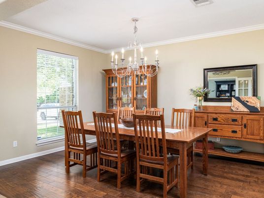 Chandelier, Dining room, Interior, Wood Texture Flooring