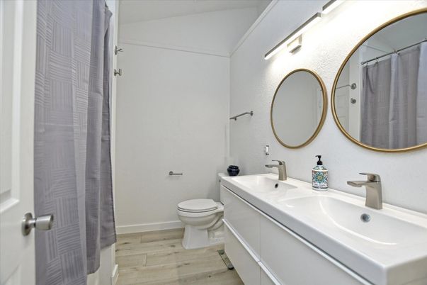Bathroom, Dual Sink Vanities, Interior, Wood Texture Flooring