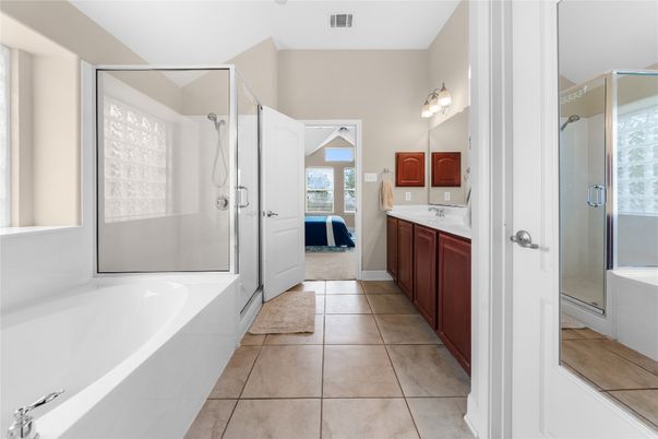 Bathroom, Dual Sink Vanities, Glass Shower, Interior