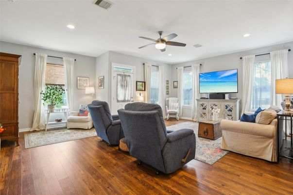 Interior, Living room, Recessed Lighting, Wood Texture Flooring