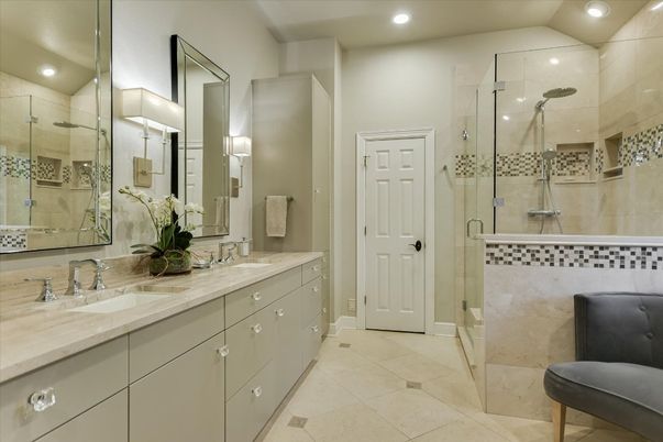 Bathroom, Dual Sink Vanities, Glass Shower, Interior, Recessed Lighting