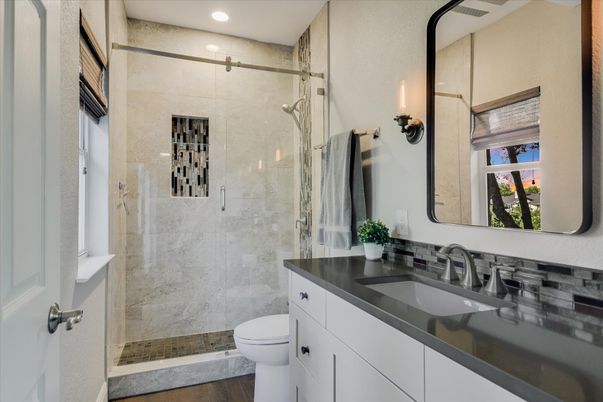 Bathroom, Glass Shower, Interior, Recessed Lighting