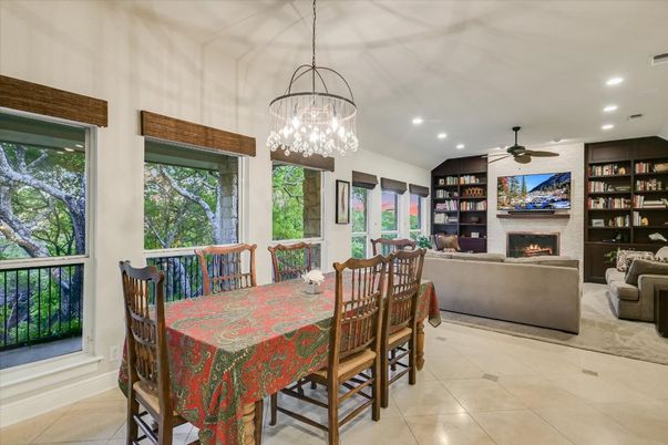 Dining room, Fireplace, Interior, Living room, Pendant Lights, Recessed Lighting