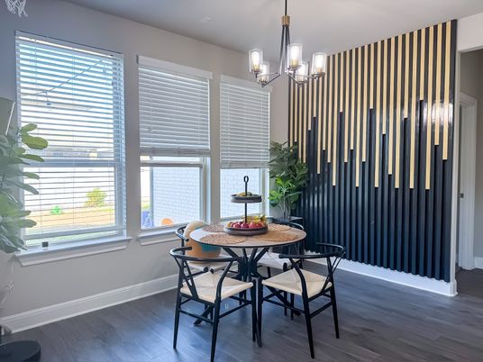 Dining room, Interior, Pendant Lights, Wood Texture Flooring