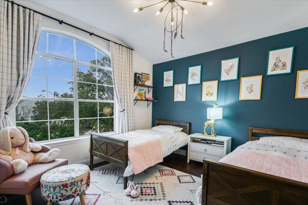 Bedroom, Interior, Pendant Lights, Wood Texture Flooring