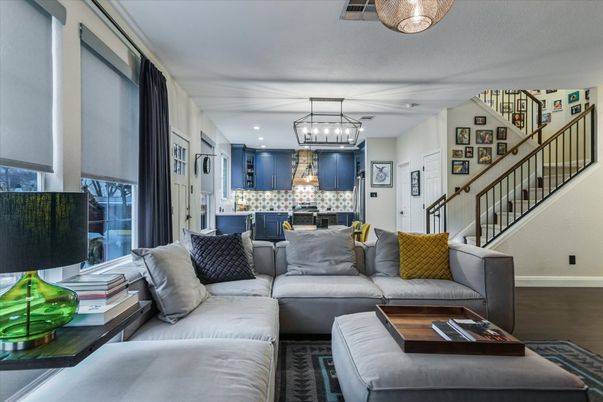 Interior, Kitchen, Living room, Pendant Lights, Recessed Lighting, Wood Texture Flooring