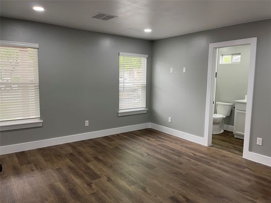 Bathroom, Empty room, Interior, Recessed Lighting, Wood Texture Flooring