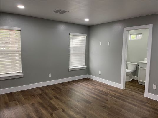 Bathroom, Empty room, Interior, Recessed Lighting, Wood Texture Flooring