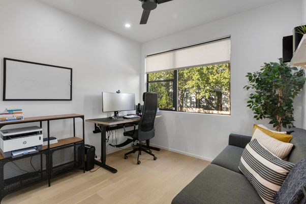 Home Office, Interior, Recessed Lighting, Wood Texture Flooring