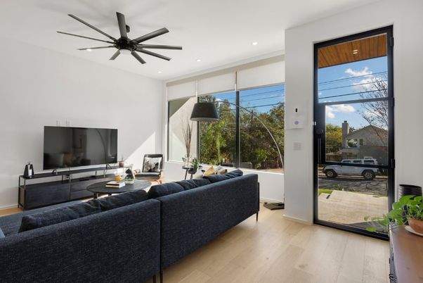 Interior, Living room, Recessed Lighting, Wood Texture Flooring