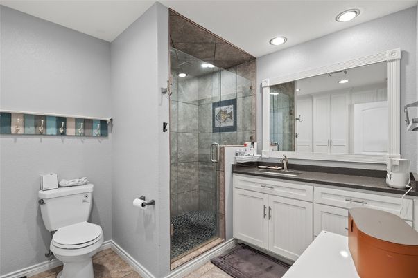 Bathroom, Glass Shower, Interior, Recessed Lighting