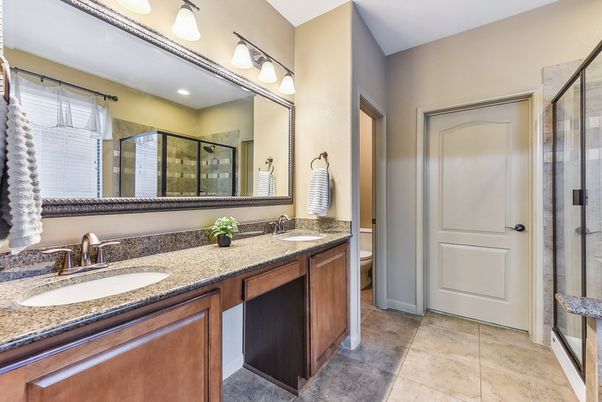 Bathroom, Dual Sink Vanities, Glass Shower, Interior
