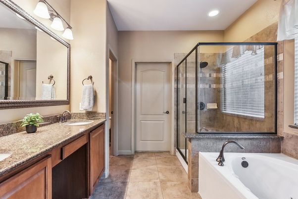 Bathroom, Dual Sink Vanities, Glass Shower, Interior, Recessed Lighting