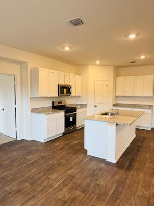 Interior, Kitchen, Recessed Lighting, Wood Texture Flooring