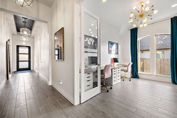 Home Office, Interior, Pendant Lights, Recessed Lighting, Wood Texture Flooring