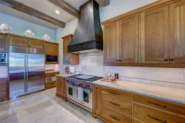 Interior, Kitchen, Recessed Lighting, Stainless Steel Appliances, Wooden Beams