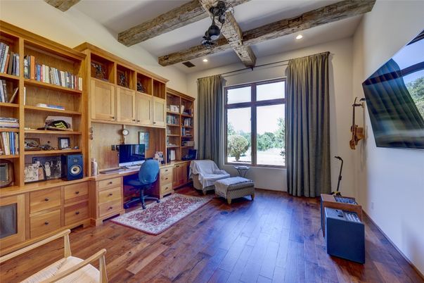 Home Office, Interior, Recessed Lighting, Wooden Beams, Wood Texture Flooring