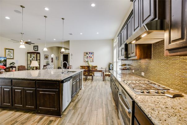 Dining room, Interior, Kitchen, Pendant Lights, Recessed Lighting, Wood Texture Flooring