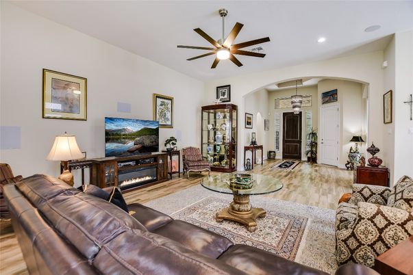 Fireplace, Interior, Living room, Pendant Lights, Recessed Lighting, Wood Texture Flooring