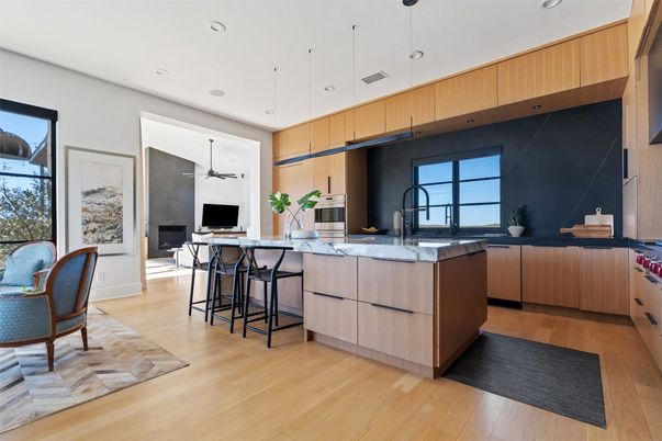 Interior, Kitchen, Pendant Lights, Recessed Lighting, Wood Texture Flooring