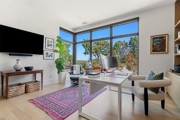Home Office, Interior, Recessed Lighting, Wood Texture Flooring
