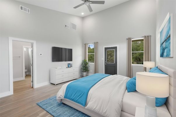 Bedroom, Interior, Recessed Lighting, Wood Texture Flooring