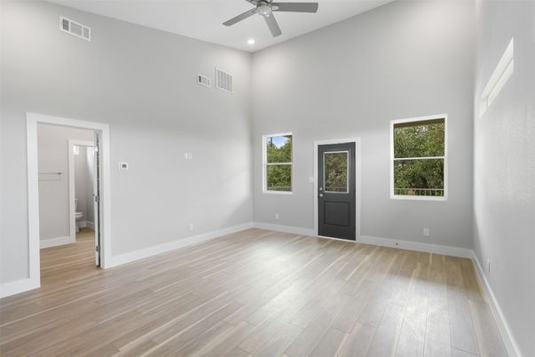 Empty room, Interior, Recessed Lighting, Wood Texture Flooring
