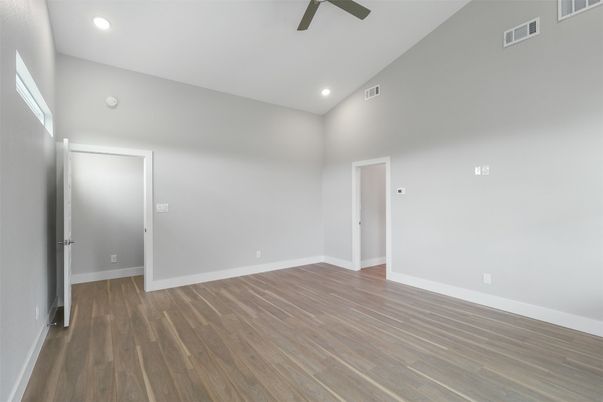 Empty room, Interior, Recessed Lighting, Wood Texture Flooring