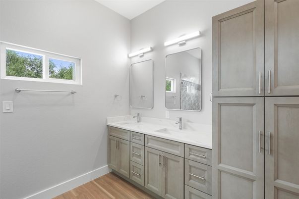Bathroom, Dual Sink Vanities, Interior, Wood Texture Flooring