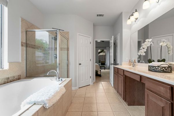 Bathroom, Dual Sink Vanities, Glass Shower, Interior