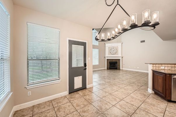 Chandelier, Empty room, Fireplace, Interior
