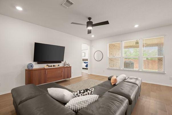 Interior, Living room, Recessed Lighting, Wood Texture Flooring