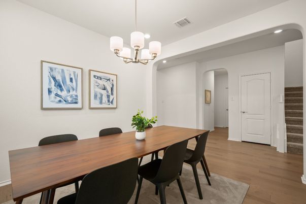 Chandelier, Dining room, Interior, Recessed Lighting, Wood Texture Flooring